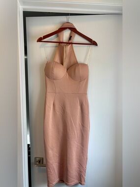 Entry Blush Nude Halter-Back Midi Bodycon Dress
